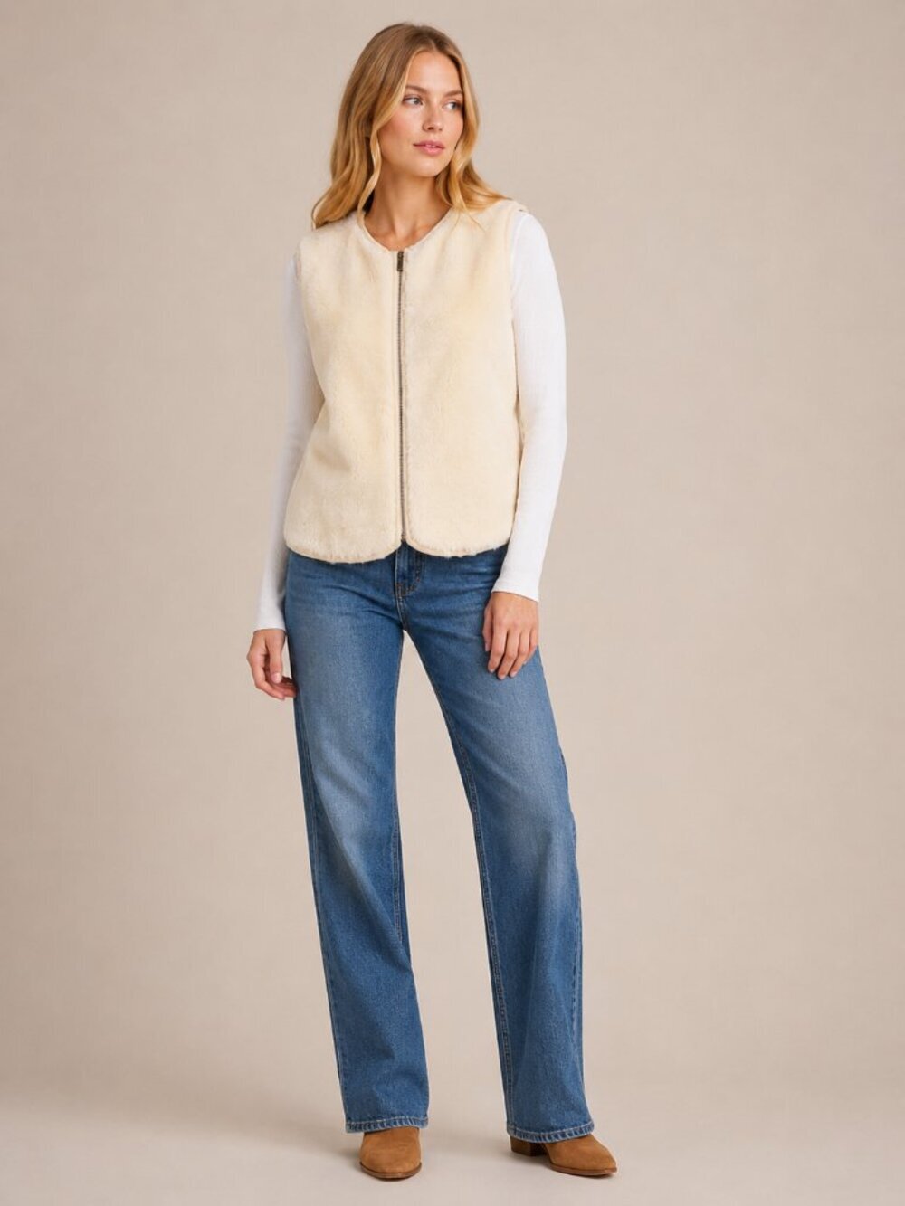 Banana Republic Faux Fur Shearling Vest Cream Small #A3211